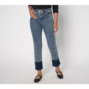 LOGO Lori Goldstein Boyfriend Fit Jeans Shadow Patch Cropped Stretch Boho